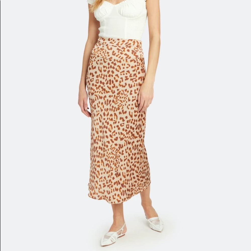 Free People Leopard Satin Midi Skirt